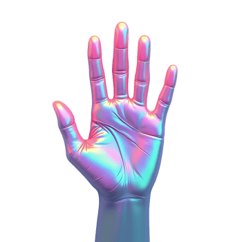 Vibrant iridescent cybernetic hand showcasing spectrum of colors, embodying advanced png