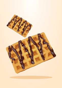 Two delicious waffles with melted chocolate sauce, illustration vector