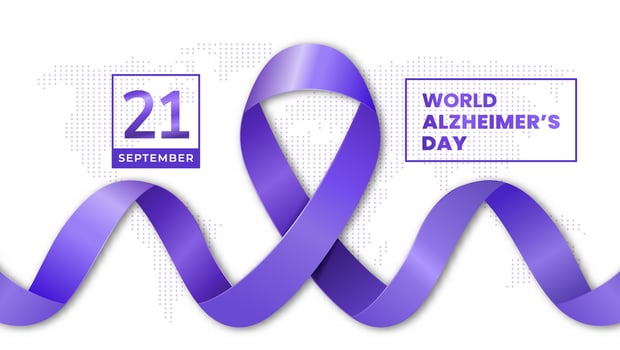 World Alzheimers Day Purple Ribbon Awareness Poster Design with Event Date vector