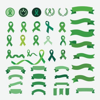 Collection of Green Ribbons Awareness Symbols and badges vector