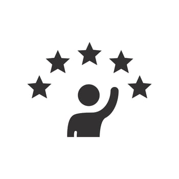 review quality rate icon, loyalty employee, customer satisfaction 5 star, high grade, flat illustration vector