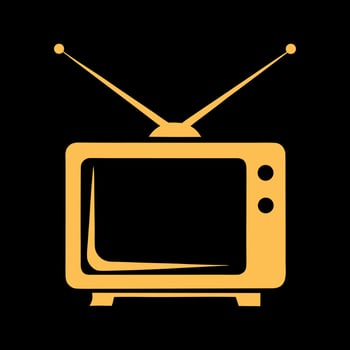 Retro orange television with antennas on black background vector