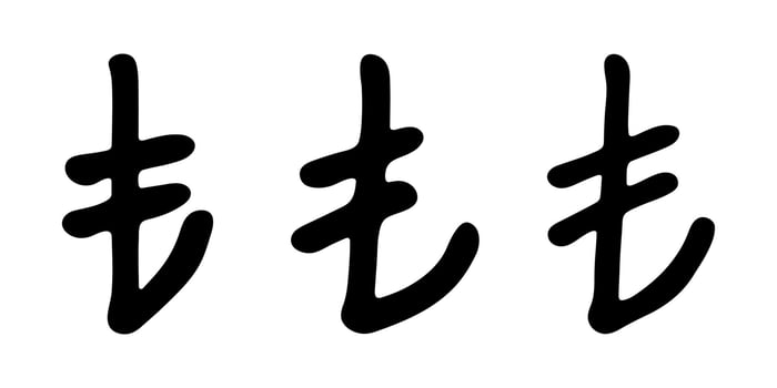 Set of hand drawn turkish lira currency symbol. Brush stroke doodle. Single element for design Money Business vector