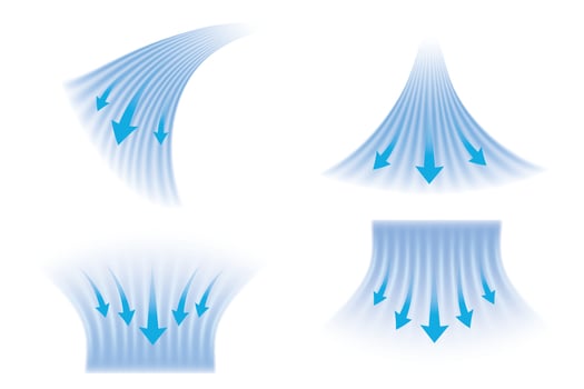 Set of cold airflow streams with arrow on white background. Illustration for air conditioning and heating systems. vector