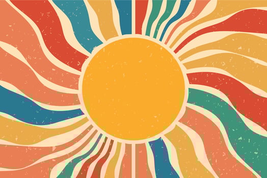 Sun rays in retro style. Vibrant grunge effect. vector