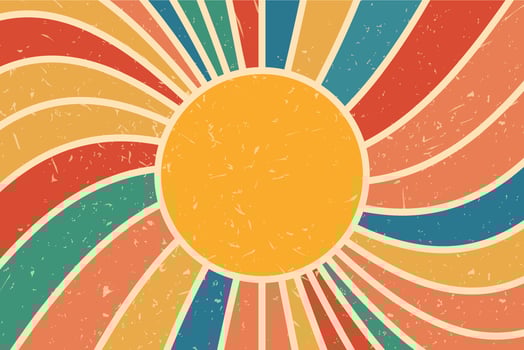Sun rays in retro style. Vibrant grunge effect.Art. vector