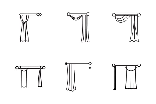 Collection of Curtain Designs Line Art Style Interior Decoration Window Covering Home Decor Textile Concepts and Elegance vector