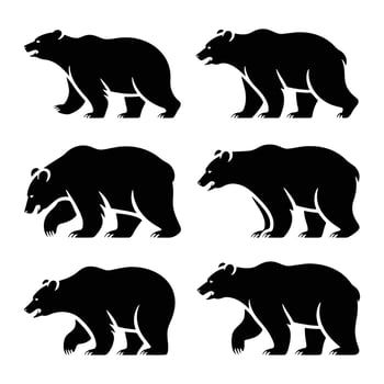 Black bears walking and roaring in silhouette grizzly bear vector