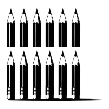 Black pencils arranged in two rows on white background drawing writing vector