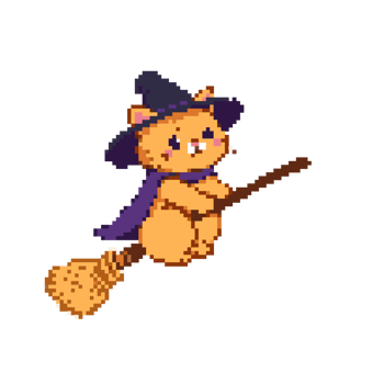 Pixel Art Cat Riding a Broomstick png