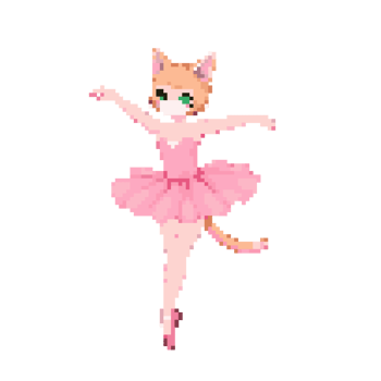 Pixel Art Cat Ballet Dancer in Pink Tutu png