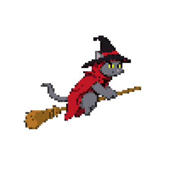 Pixel Art Cat Wizard with Broomstick png