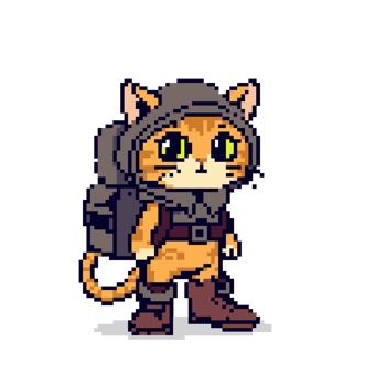 Pixel Art Cat Adventurer in Hooded Outfit png