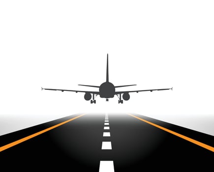 airplane landing on runway, illustration vector