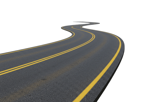 Winding asphalt road with yellow lines on transparent background png