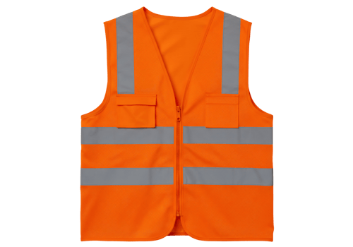 Bright orange safety vest with reflective stripes for visibility png