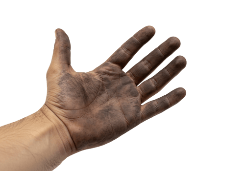 Detailed close up of a dirty hand against a transparent background png