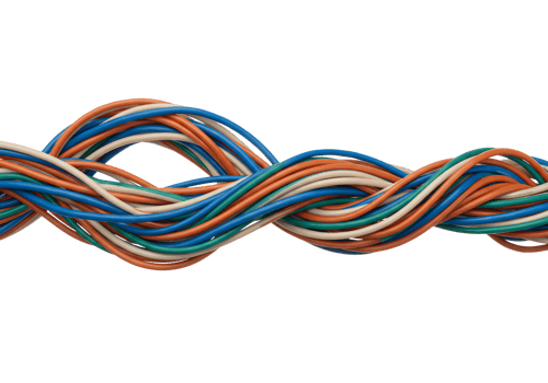 Colorful twisted electrical wires isolated on transparent background png