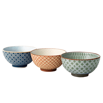A set of matching ceramic bowls on transparent background png