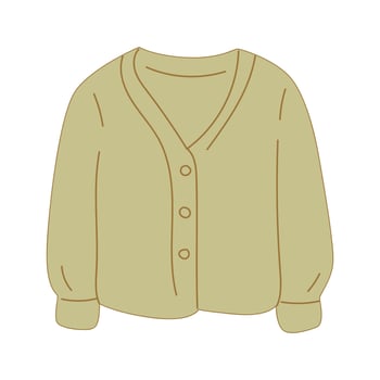 A simple illustration of a beige cardigan sweater with a V-neck and buttons. The design is minimalistic and suitable for fashion-related content. vector