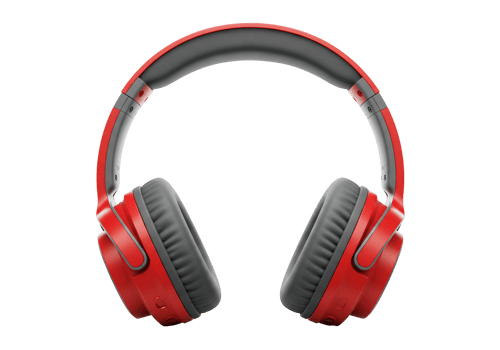 Stylish red and black wireless headphones isolated on transparent background png