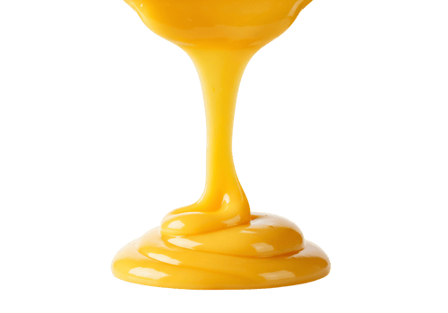 Golden yellow liquid pouring from edge on transparent background png