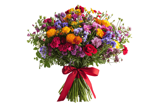 Colorful Mixed Bouquet with Red Ribbon, Background Removed png