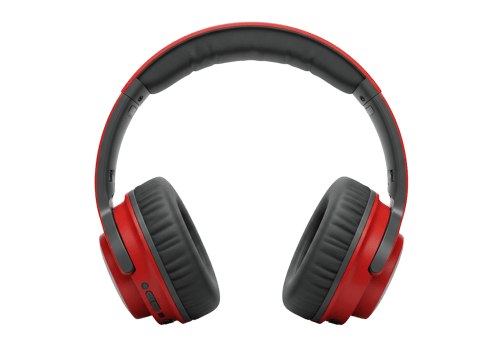 Modern over ear headphones with bold red accents for audio enjoyment png