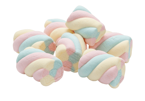 Colorful swirled marshmallows piled together on transparent background png