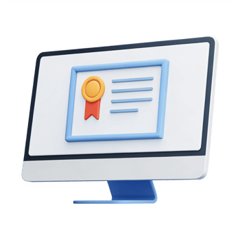 3D online certificate icon, screen showing diploma, isolated on transparent background png