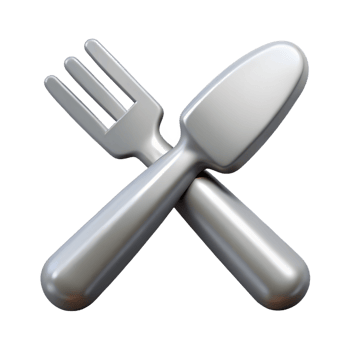 A fork and knife crossed icon in silver with soft shadows png