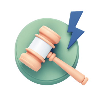 An icon of a judge's gavel being struck with lightning flashing png