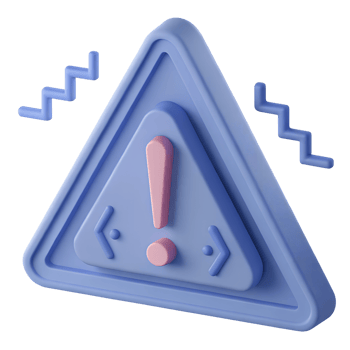 A 3D-rendered, pastel blue warning sign with a pink exclamation point and zigzag lines png