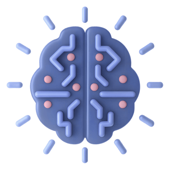 3D brain icon, glowing with connections isolated on a transparent background png