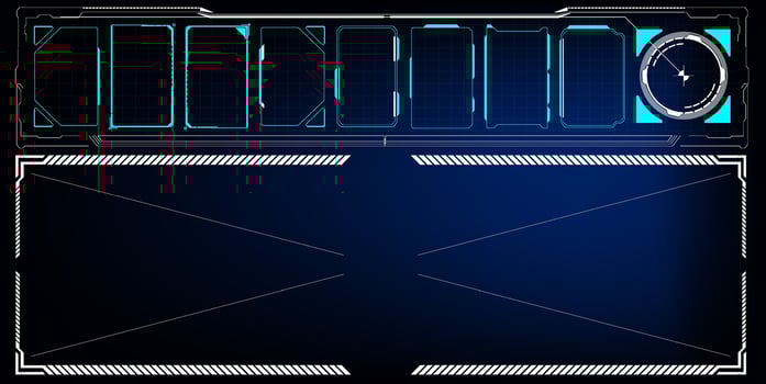 A sleek digital interface showcases multiple empty frames and a circular indicator on a deep blue background, suggesting a tech-focused setting. The design emphasizes modernity and functionality vector
