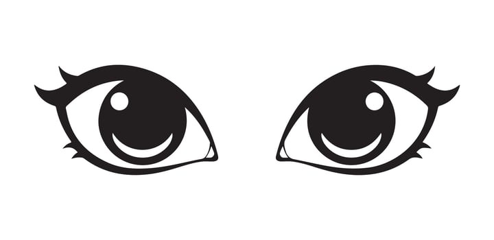 Stylized black and white cartoon eyes with happy expression Keywords eyes, cartoon, anime vector