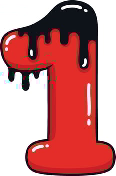 Number one digit with dripping black paint effect in red color for creative design and illustration purposes vector