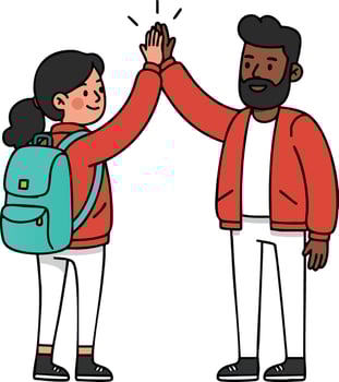 Young man and woman giving high five in casual clothes with backpack illustration vector