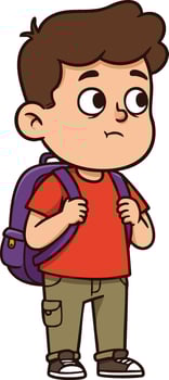 Young boy with backpack standing and looking sideways casual outfit illustration vector
