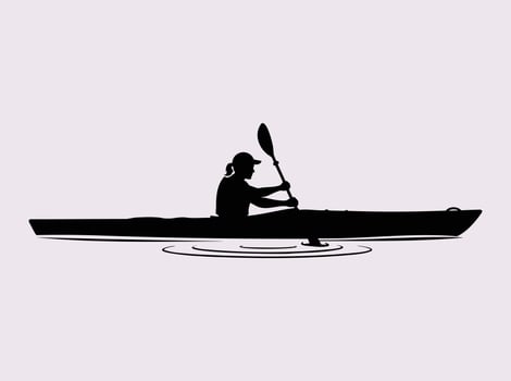Kayaking Silhouette Featuring Person with Paddle in Motion on Water vector