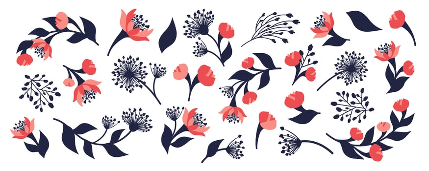 Colorful floral illustrations with leaves vector