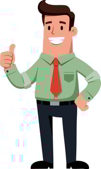 Businessman giving thumbs up smiling in green shirt and red tie illustration vector