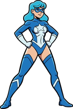Female Superhero Standing Confidently in Blue and White Costume Illustration vector