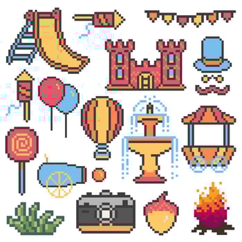 Pixel art playground-themed icons vector