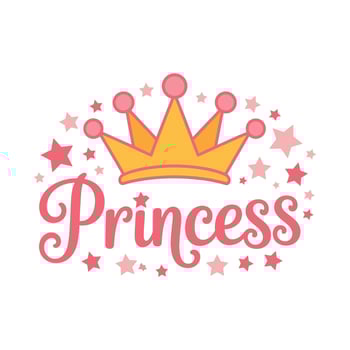 Cute pink princess crown illustration with sparkles and stars, girly royal design for kids, birthday party theme, nursery decor, magical fantasy style. vector