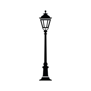Vintage Street Lamp Post Silhouette Illustration Classic Outdoor Lighting Icon, Urban Design Element, Retro Streetlight Isolated on White Background vector