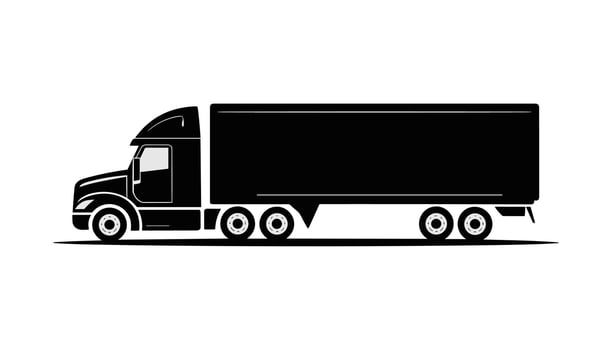 Black Silhouette of a Freight Semi Truck for Transportation, Logistics, Shipping, Delivery, Cargo Transport, Freight Industry, and Commercial Trucking vector