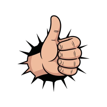 Cartoon Thumbs Up Hand Breaking Through Wall Showing Approval, Success, Like, Motivation, Achievement, Positive Feedback, Agreement, and Support vector