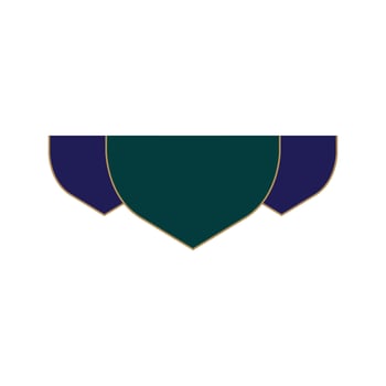Elegant three-part banner with a central green shield and blue side panels with gold trim. vector