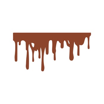 Flowing brown liquid, melted chocolate or caramel sauce dripping down in a flat illustration. vector